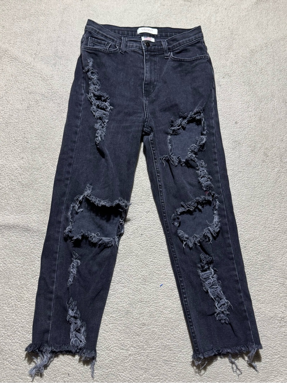 Vibrant MIU Jeans Womens 5 (26) Juniors Black Denim Distressed Ankle Meas 24x23